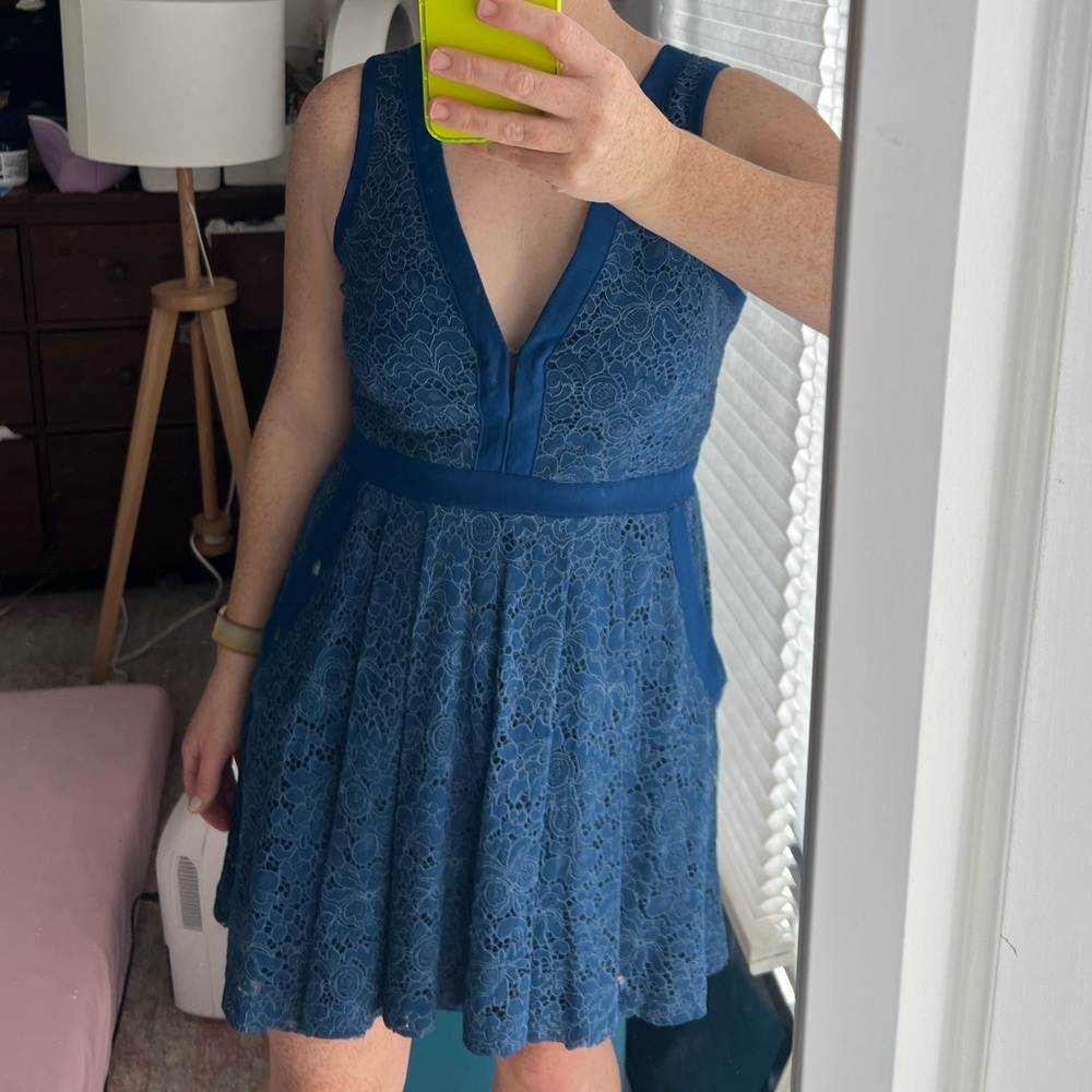 Free People V-neck Sleeveless Blue Cocktail Dress